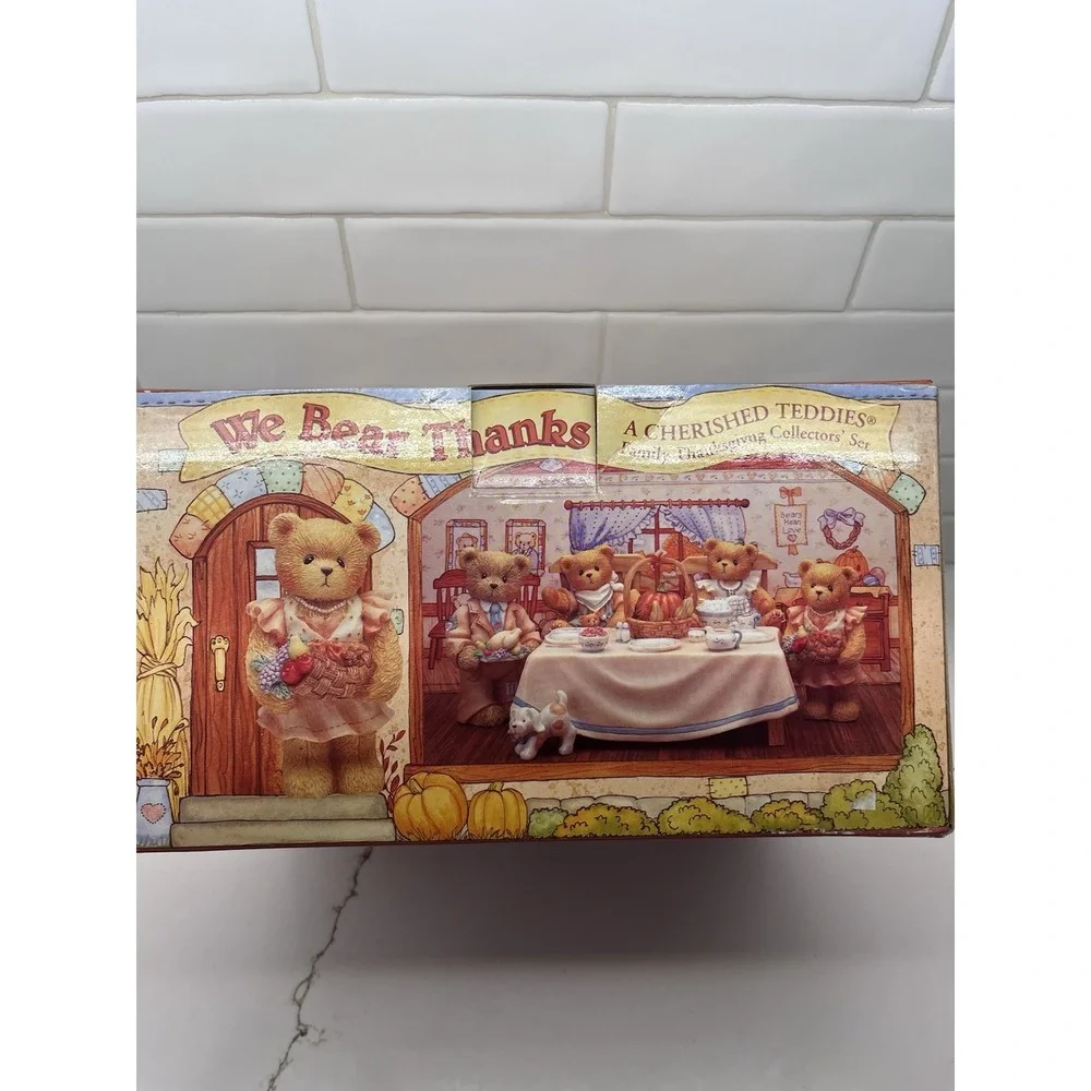 Cherished Teddies We Bear Thanks Thanksgiving Figurine Set in Box NWOT 1996 VTG